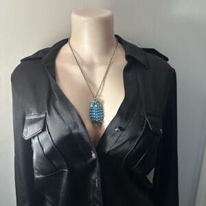 Vtg Faux Turquoise Owl Pendant